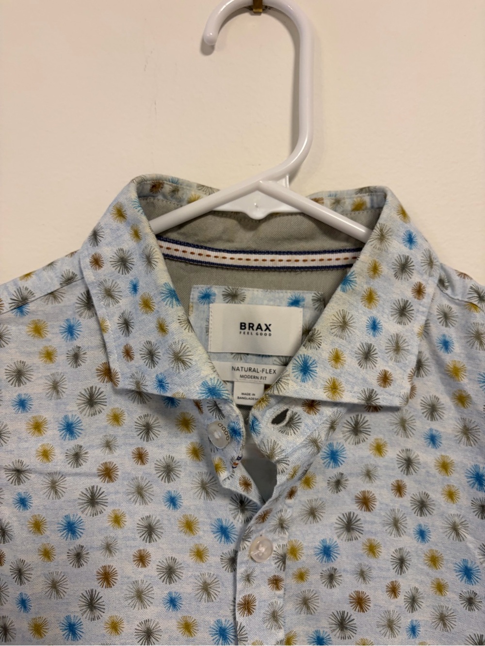 Brax Feel Good Natural-Flex Mens Small Shirt Harold P AOP Geometric Print 37/38